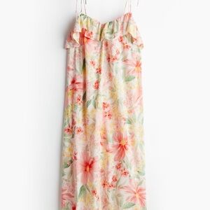 H&M Floral Tie Strap Ruffle Maxi Dress Cottagecore Summer Floral Fem XL Women’s